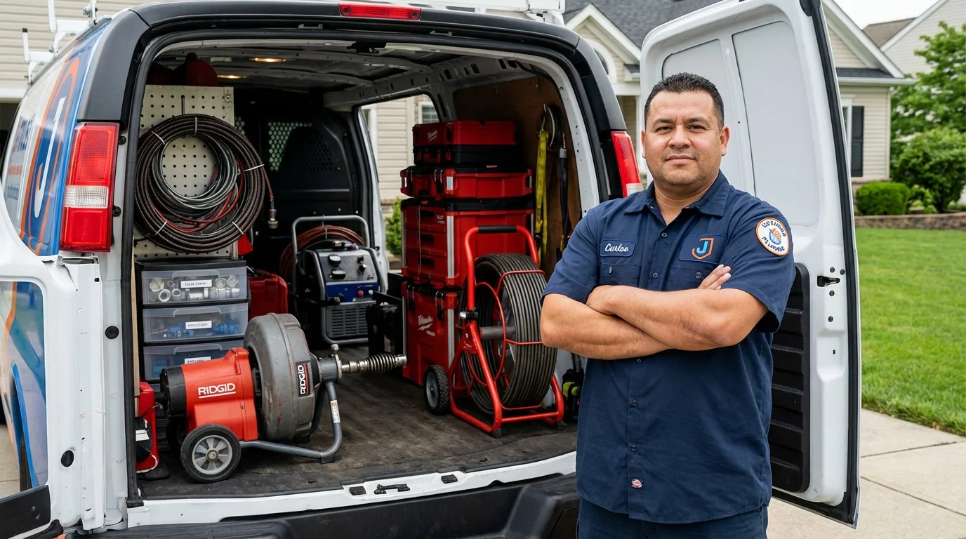 Professional drain cleaning equipment and Johns Plumbing LLC plumber in New Augusta